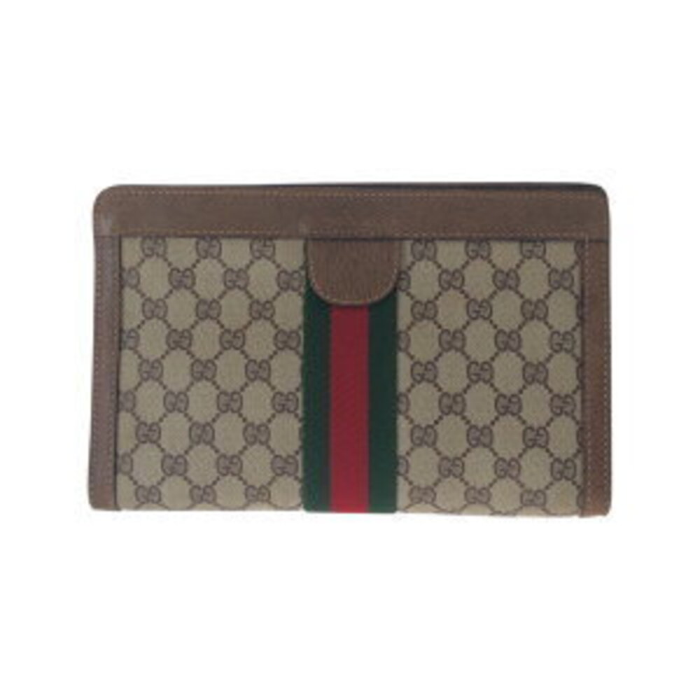Gucci Leather Bag Sherry Brown GG Tan Beige Line Clutch Supreme